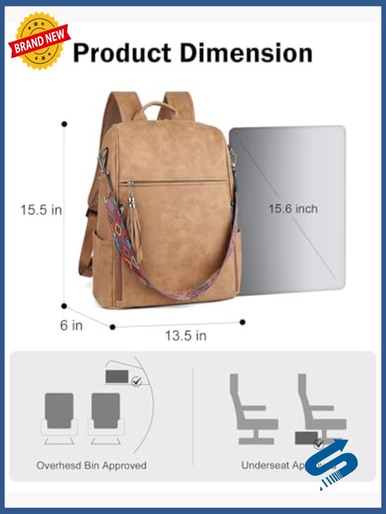 Vegan Leather Laptop Backpack for Women Travel Work 15.6\